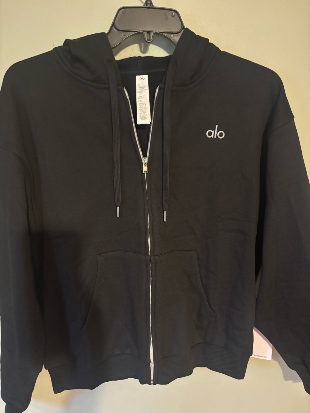 ALO Yoga Black Full-Zip Hoodie Jacket with Embroidered Logo